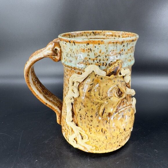 Hand Made Stoneware Pottery Coffee Mug Cup Unicorn Horse Raised Mug Brown VTG - Picture 16 of 16
